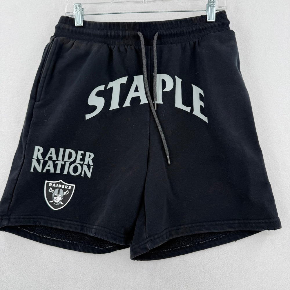 Staple NFL Raiders Sweat Shorts Mens Large Black Raider Nation Graphic Fleece